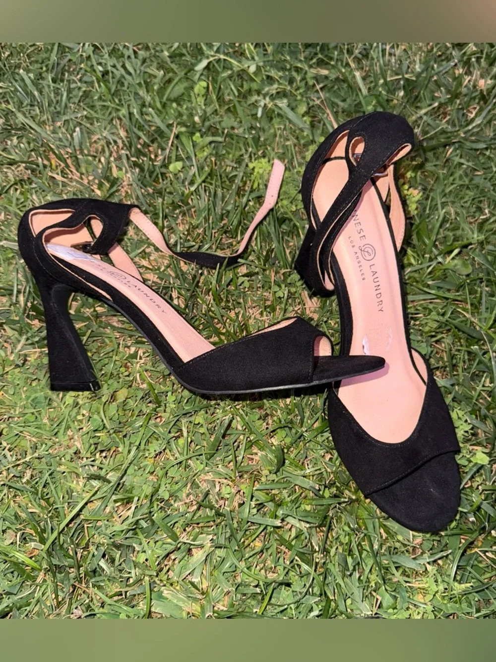 Chinese Laundry Black Suede Open-Toe Ankle Strap Heel